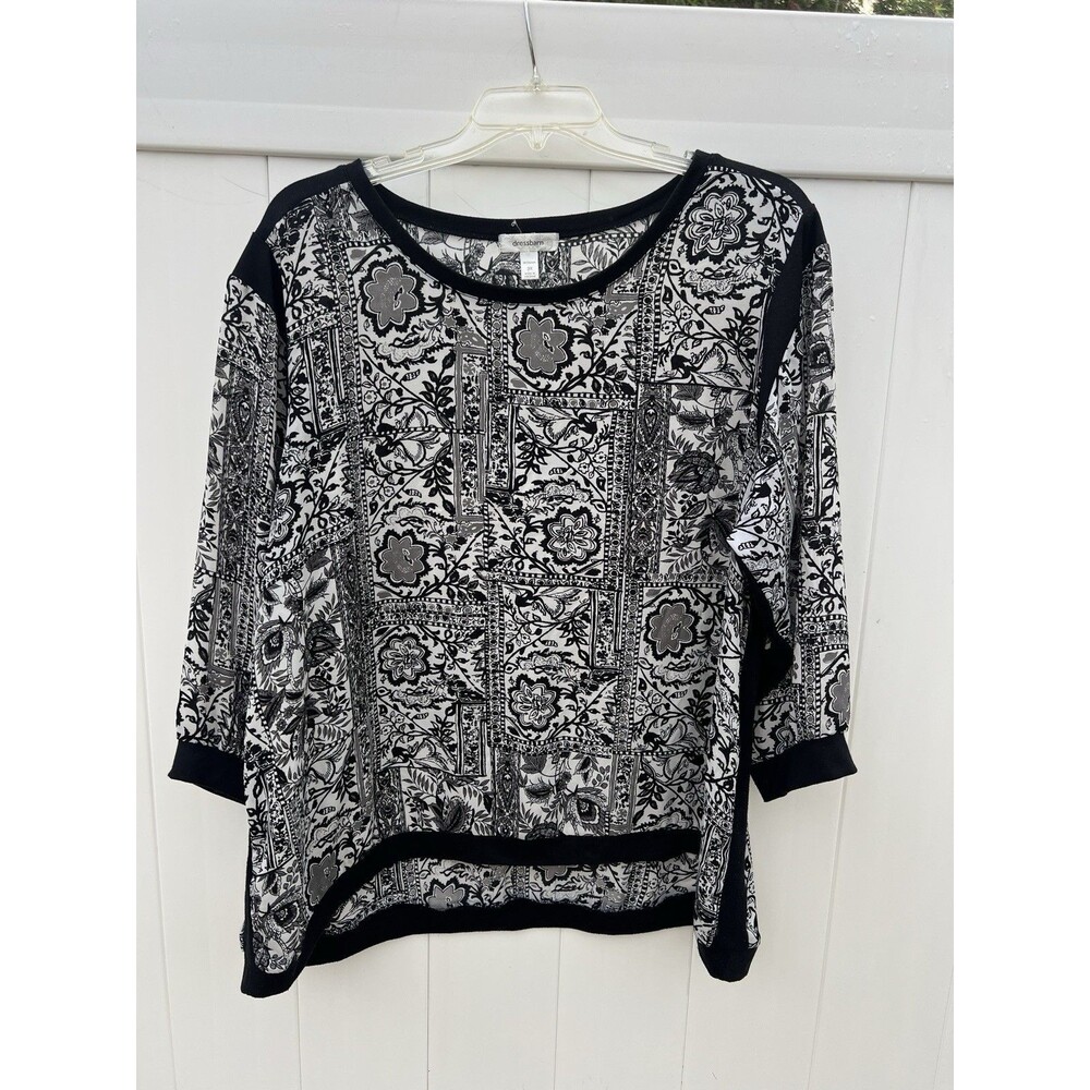 dressbarn 3X Floral Half Sleeve Top Floral Black White